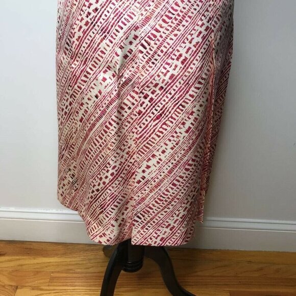 Merona Womens Pleated Skirt Red Pink 100% Silk Eth - Picture 3 of 7